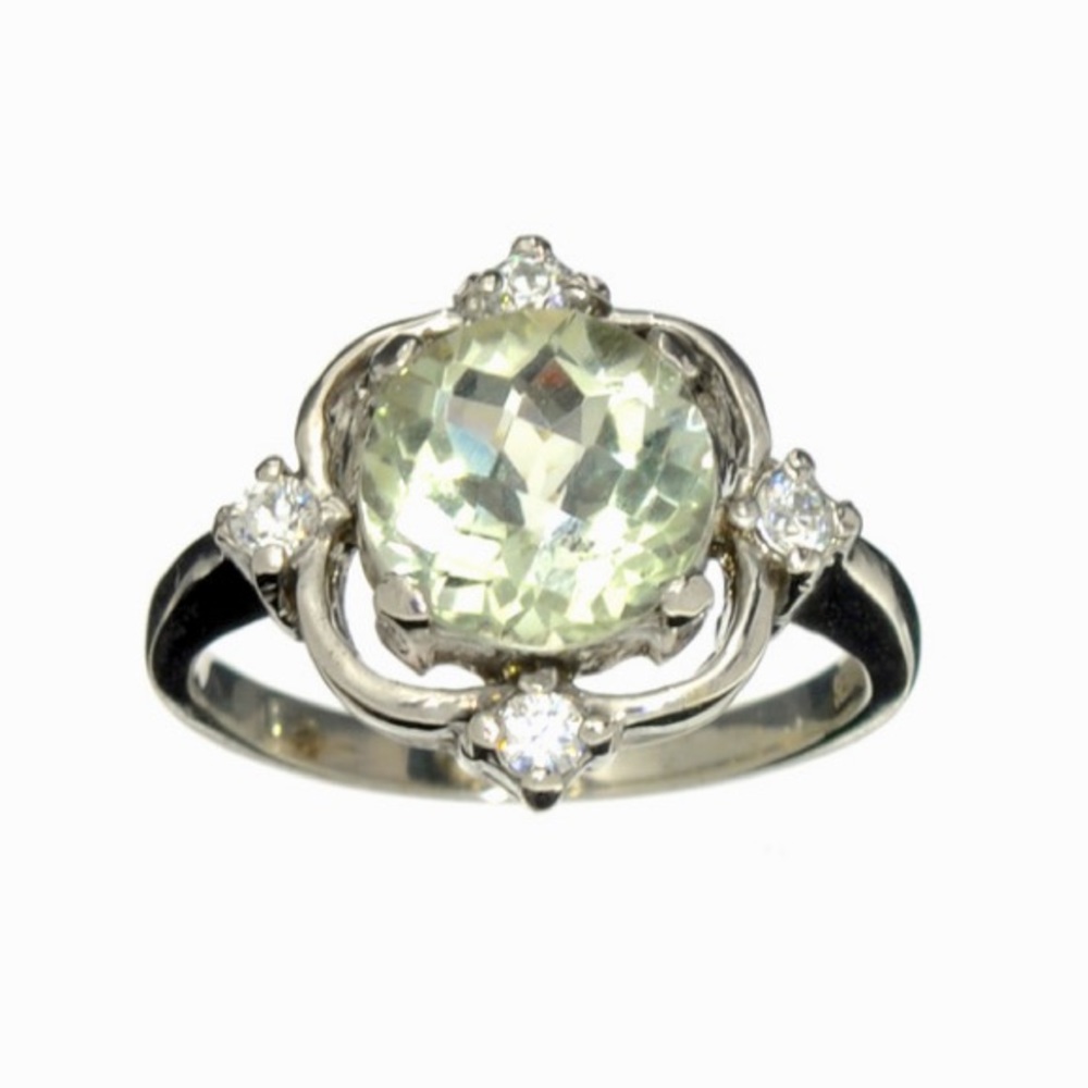Huge Vintage Natural Green Quartz Topaz Princess Crown Tiara Engagement Ring 8